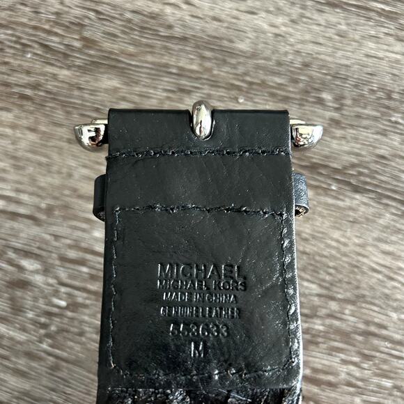 EUC Michael Kors Black Braided Leather Belt Silver Buckle Medium Classic Chic MK - Picture 7 of 13